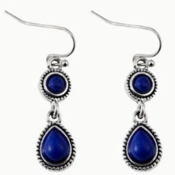Jewelry - Retro Teardrop & Round Blue Synthetic Gems Dangle Earrings Zinc Alloy / Iron